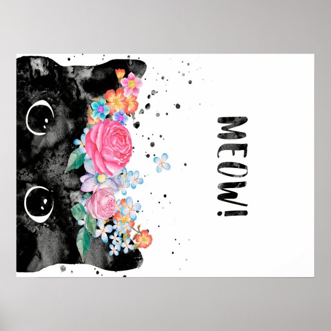 Meow Peeking Cat, Kitten Cat Lover Gift Idea Poster (Front)