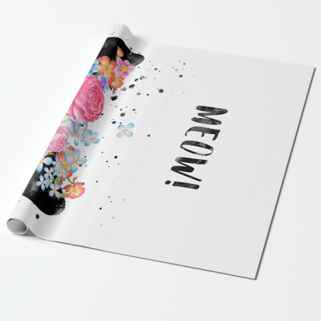 Meow Peeking Cat, Kitten Cat Lover Gift Idea Wrapping Paper (Unrolled)