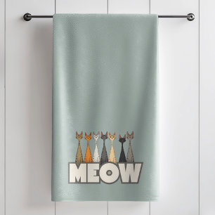Meow Peeking Cats Funny Sage Green Cat Lover Print Bath Towel Set