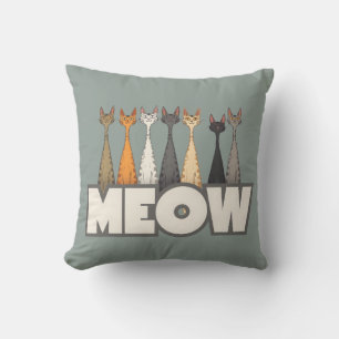 Meow Peeking Cats Sage Green Funny Cat Graphic Art Cushion