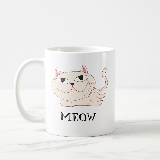 MEOW: Pink Cat Chillin' Coffee Mug (Left)