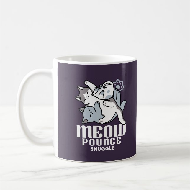 Meow Pounce Snuggle – Cute Sleeping Cats Coffee Mug (Left)