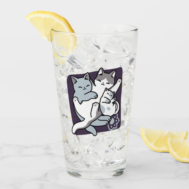 Meow Pounce Snuggle – Cute Sleeping Cats Glass (Front Ice)
