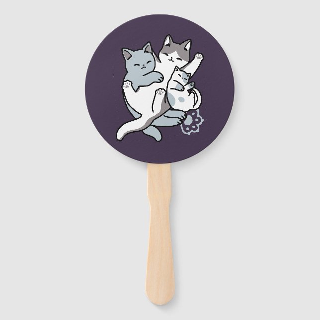 Meow Pounce Snuggle – Cute Sleeping Cats Hand Fan (Front)