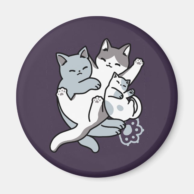 Meow Pounce Snuggle – Cute Sleeping Cats Magnet (Front)