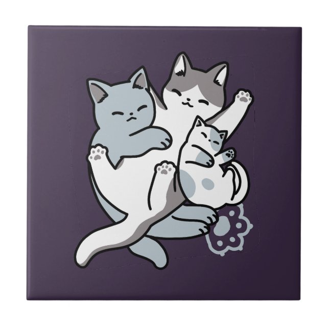 Meow Pounce Snuggle – Cute Sleeping Cats Tile (Front)