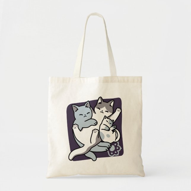 Meow Pounce Snuggle – Cute Sleeping Cats Tote Bag (Front)