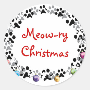 Meow-ry Christmas Classic Round Sticker