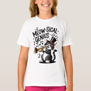 Meow-sical Genius Cute Cat Playing Trumpet Graphic T-Shirt