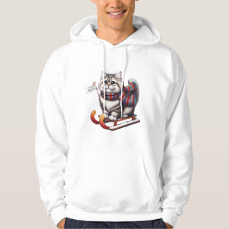 "Meow Snow Day! Cute Kitten on Sled with Scarf Hoodie