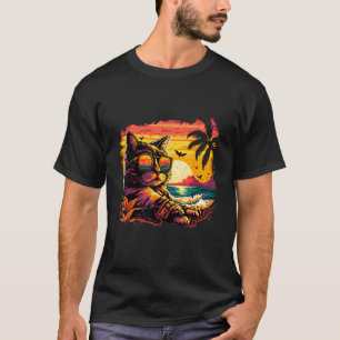 Meow-some Beach Bum Cool Cat in Sunglasses on the  T-Shirt