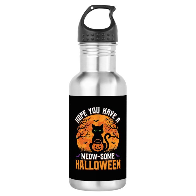 Meow-Some Halloween Black Cat 532 Ml Water Bottle (Front)
