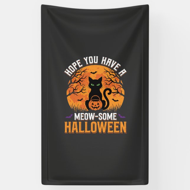Meow-Some Halloween Black Cat Banner (Vertical)
