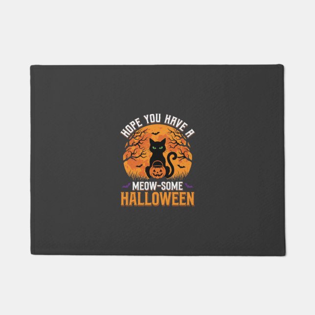 Meow-Some Halloween Black Cat Doormat (Front)