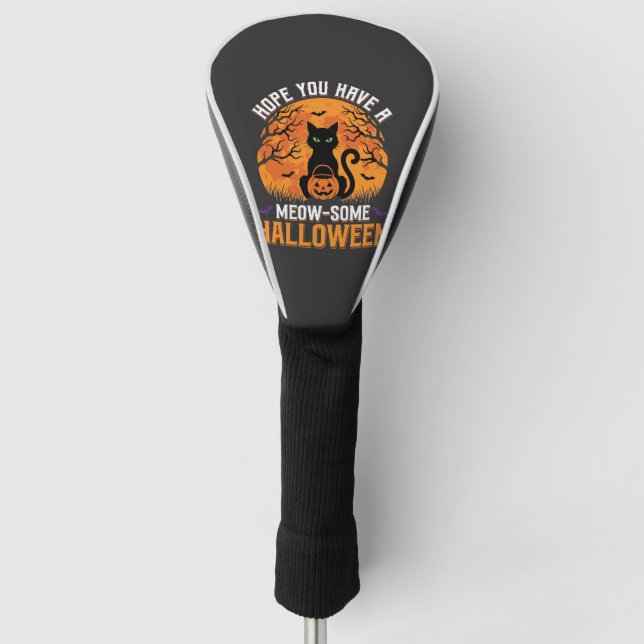 Meow-Some Halloween Black Cat Golf Head Cover (Front)