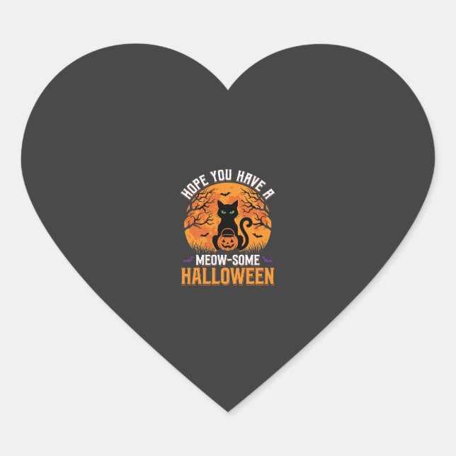 Meow-Some Halloween Black Cat Heart Sticker (Front)