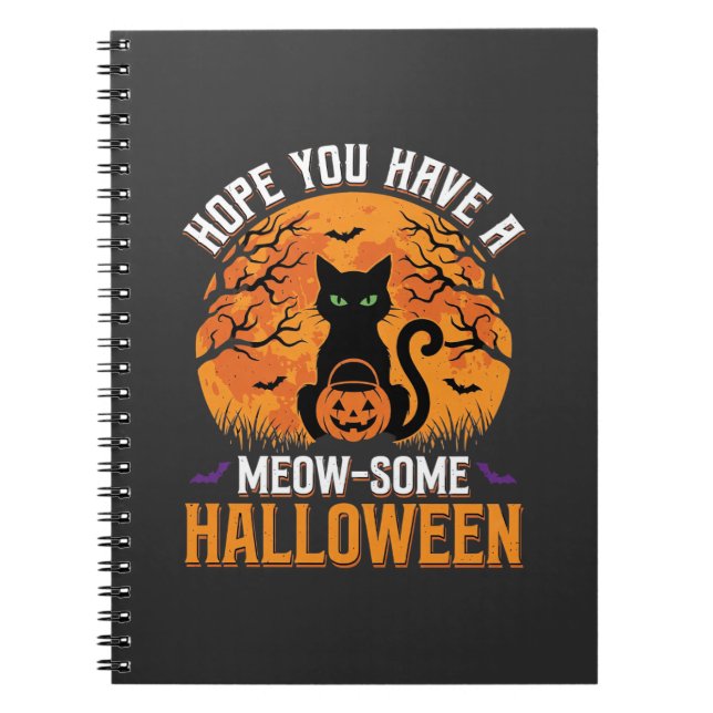 Meow-Some Halloween Black Cat Notebook (Front)