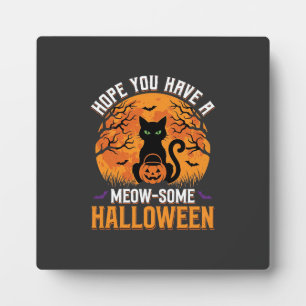 Meow-Some Halloween Black Cat Plaque