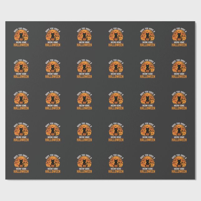 Meow-Some Halloween Black Cat Wrapping Paper (Flat)