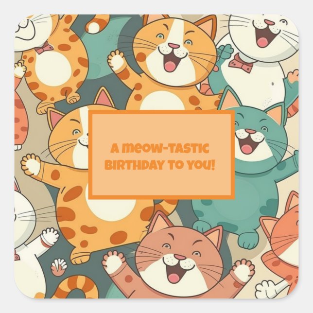 "Meow-tastic Birthday" Sticker with Happy Cats (Front)