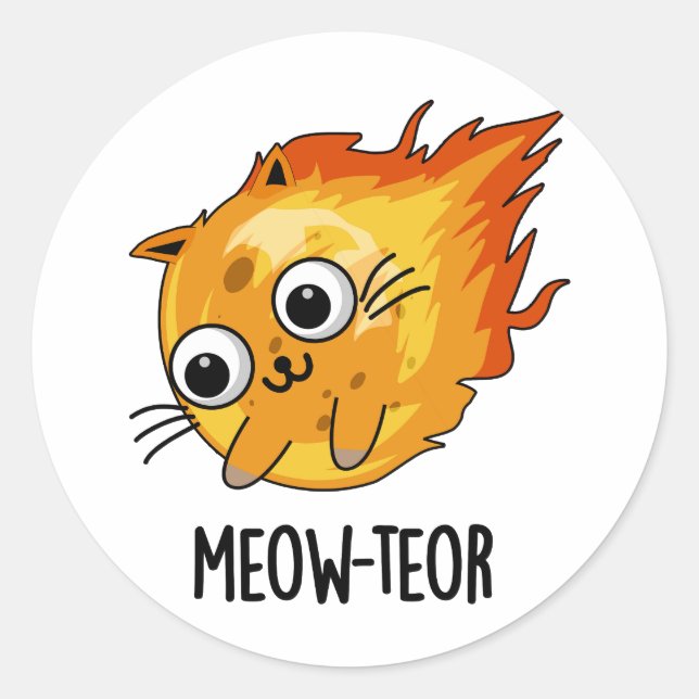 Meow-teor Funny Meteor Pun  Classic Round Sticker (Front)