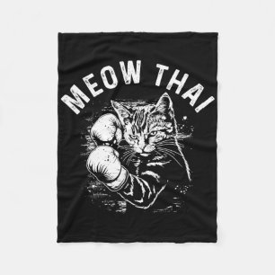 Meow Thai Funny Muay Thai Boxing Cat Martial Arts  Fleece Blanket