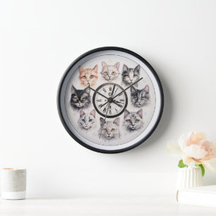 Meow Time Wall Clock: Adorable Cat Faces Design Clock