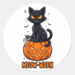 Meow-Ween Black Cat Halloween Classic Round Sticker