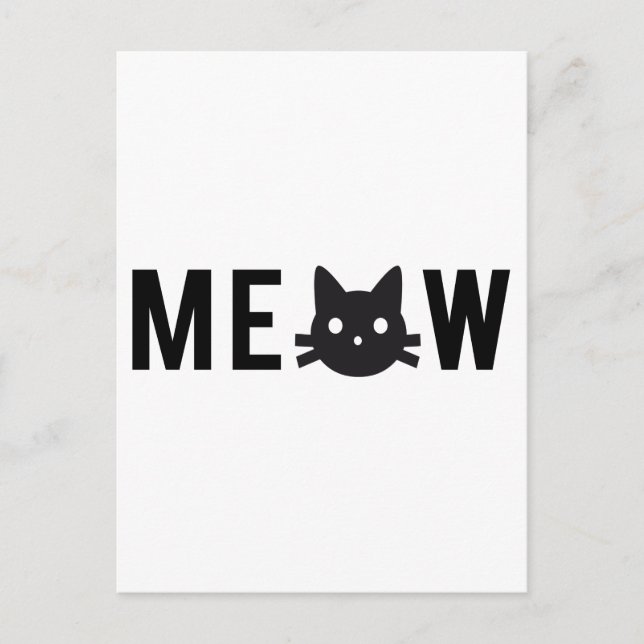Meow, with black cat face, text design postcard (Front)