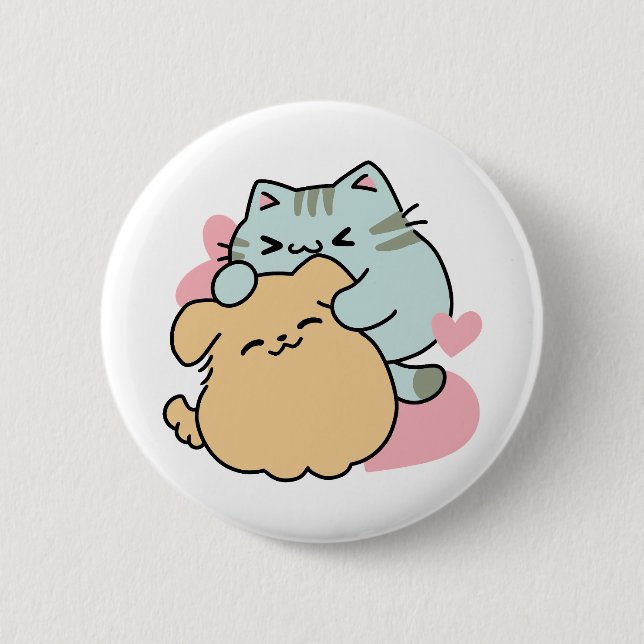 Meow & Woof Perfect Together - Cute Cat and Dog 6 Cm Round Badge (Front)