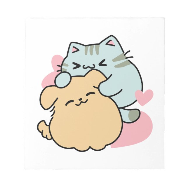 Meow & Woof Perfect Together - Cute Cat and Dog Notepad (Front)