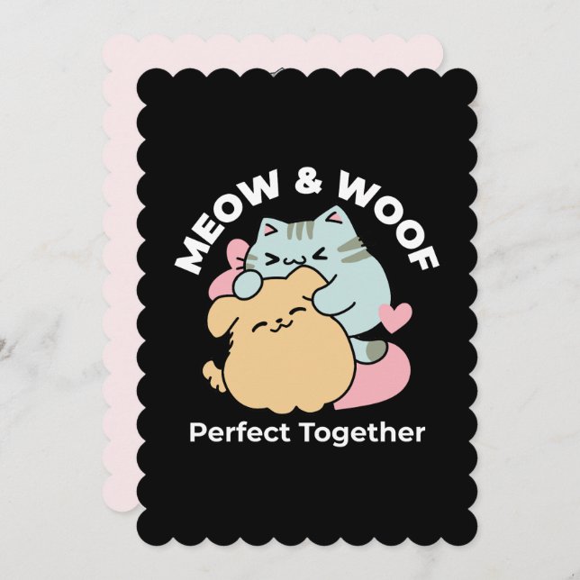 Meow & Woof Perfect Together - Cute Cat and Dog Thank You Card (Front/Back)