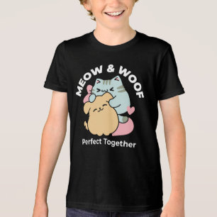 Meow & Woof Perfect Together - Cute Cat and Dog Tri-Blend Shirt