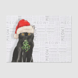 Meow Word Art and a Black Bombay Santa Cat Tissue Paper