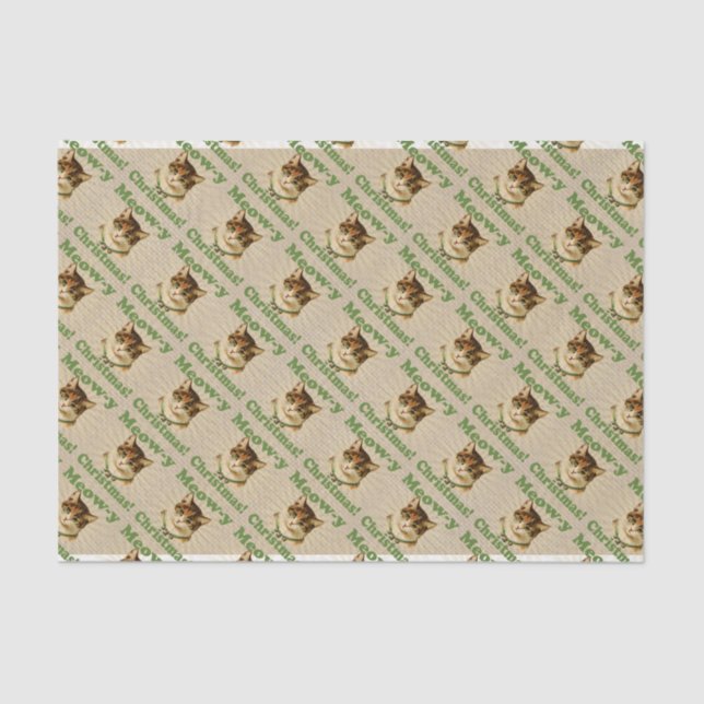 Meow-y Christmas, Cute Funny Holiday Cat Animal Tissue Paper (Front)