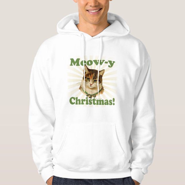 Meow-y Christmas, Cute Holiday Cat Animal Hoodie (Front)