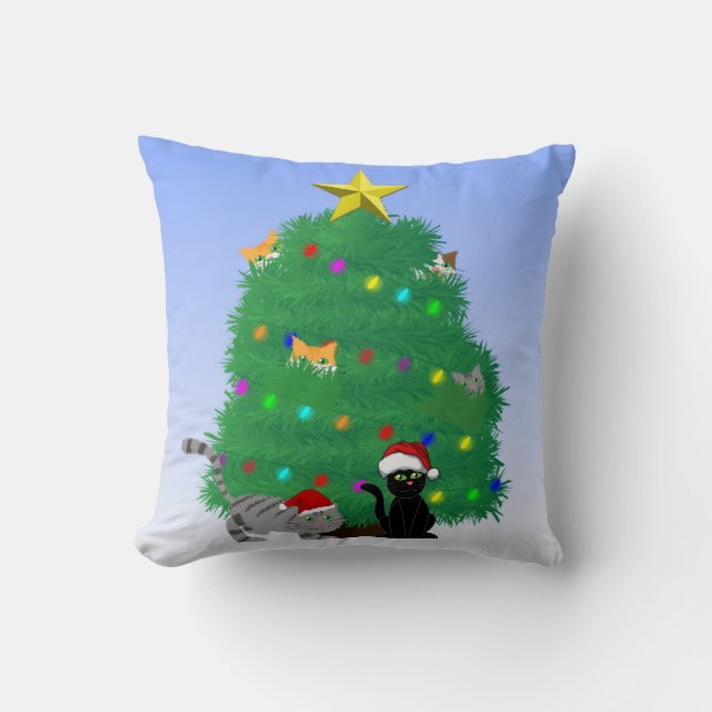 Meow-y Christmas Throw Pillow (Front)