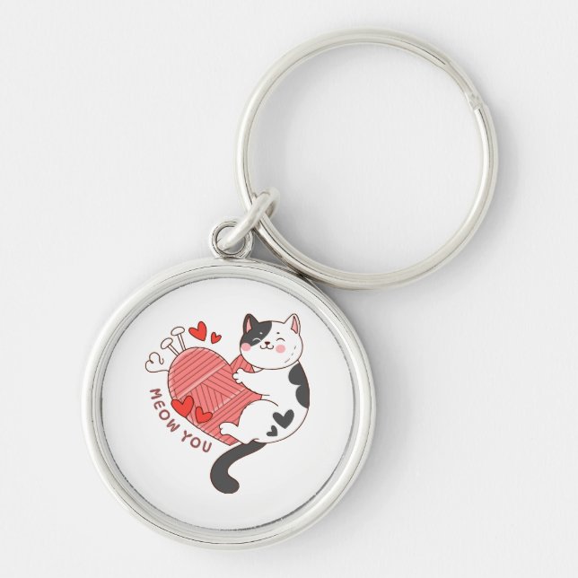 Meow You Cute Cat Valentine's Day Key Ring (Front)