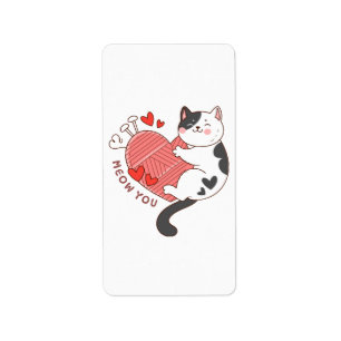 Meow You Cute Cat Valentine's Day Label