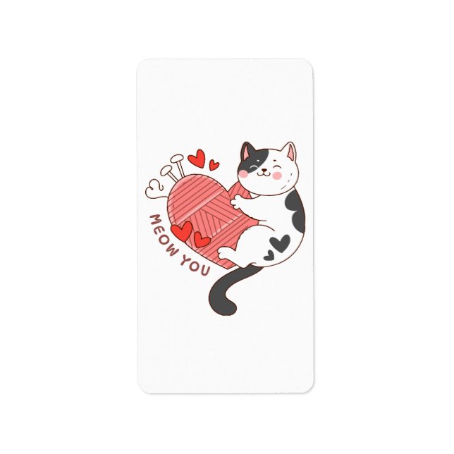 Meow You Cute Cat Valentine's Day Label (Front)
