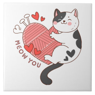 Meow You Cute Cat Valentine's Day Tile