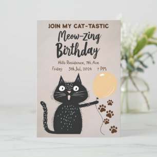 Meow-zing Birthday! Black Cat Join My Cat-Tastic  Invitation