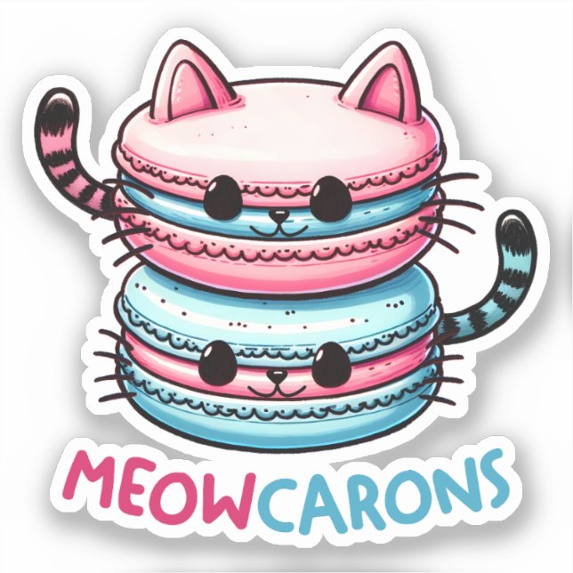 Meowcarons Macaron Pun Funny Kawaii Cat Sticker (Front)