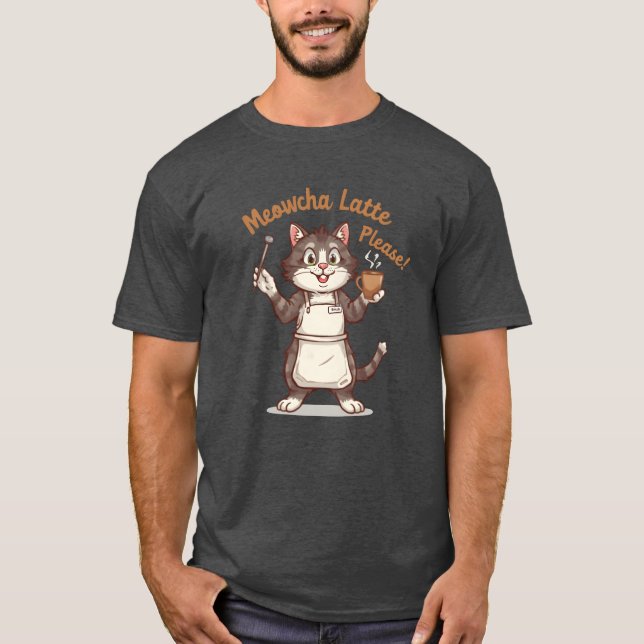 Meowcha Latte Please Hipster Cat Barista Cartoon f T-Shirt (Front)