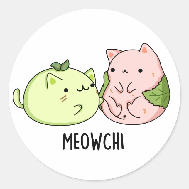 Meowchi Funny Mochi Pun  Classic Round Sticker (Front)