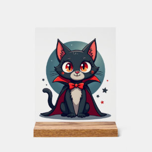 Meowcula Funny Cat Vampire Dracula Halloween Acrylic Sign