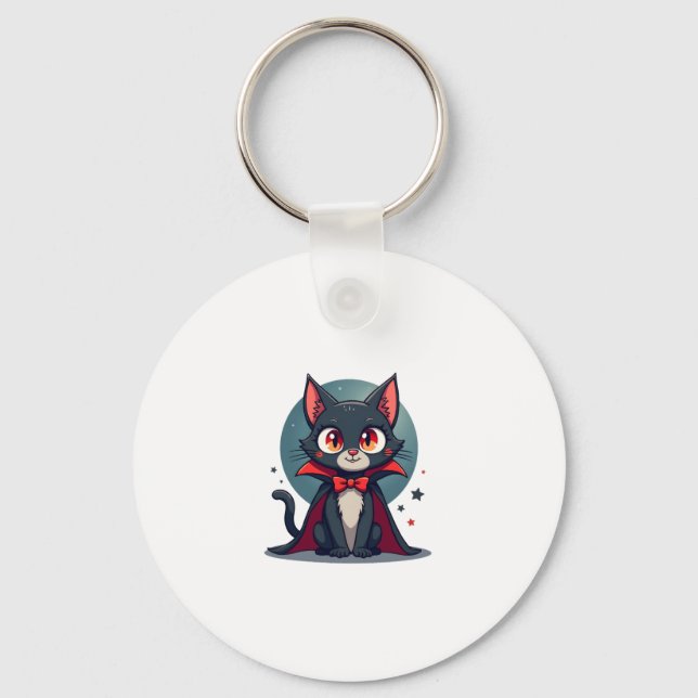Meowcula Funny Cat Vampire Dracula Halloween Key Ring (Front)