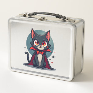 Meowcula Funny Cat Vampire Dracula Halloween Metal Lunch Box