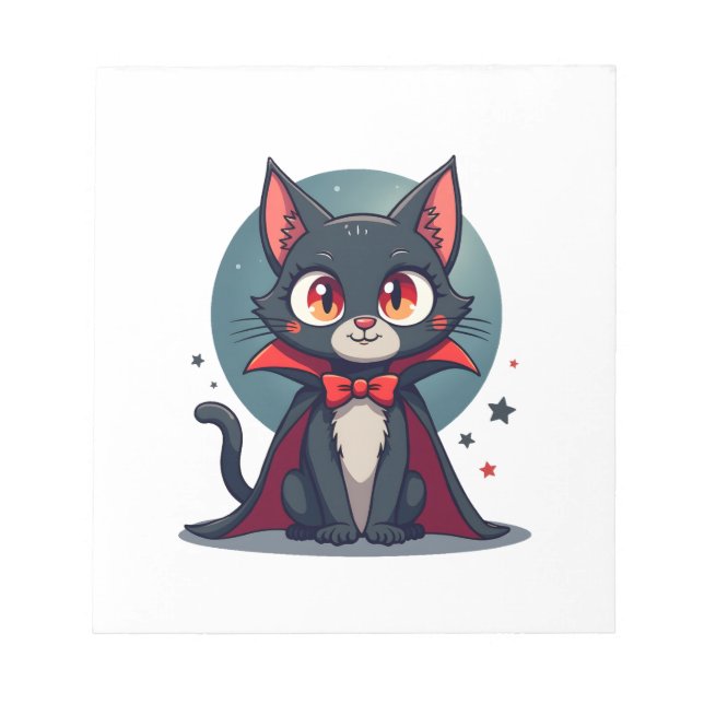 Meowcula Funny Cat Vampire Dracula Halloween Notepad (Front)