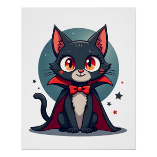 Meowcula Funny Cat Vampire Dracula Halloween Poster